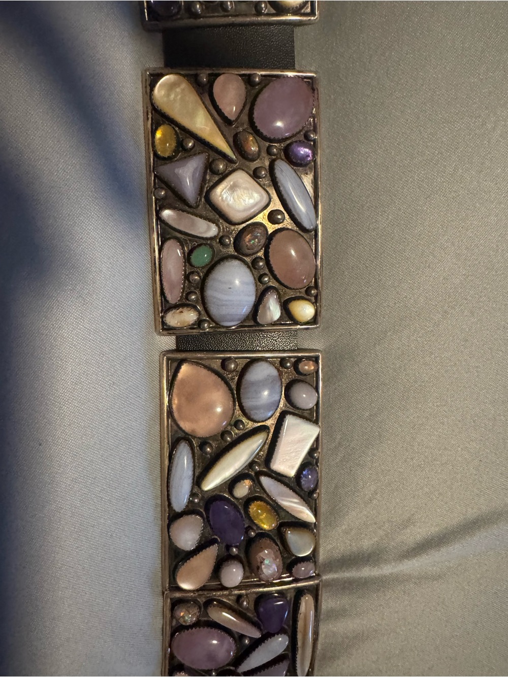 Authentic Vintage Mosaic Pastel Stone Concho Belt - Picture 3 of 11